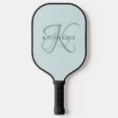 Modern Elegant Monogram Script Aqua Blue Pickleball Paddle (Voorkant)