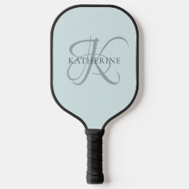 Modern Elegant Monogram Script Aqua Blue Pickleball Paddle