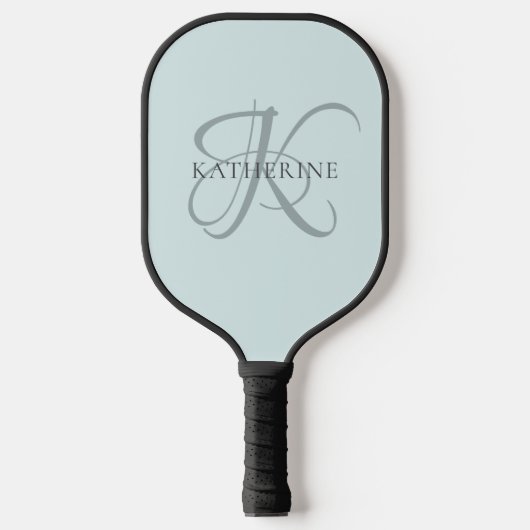 Modern Elegant Monogram Script Aqua Blue Pickleball Paddle (Voorkant)