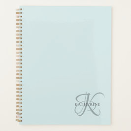 Modern Elegant Monogram Script Aqua Blue Planner
