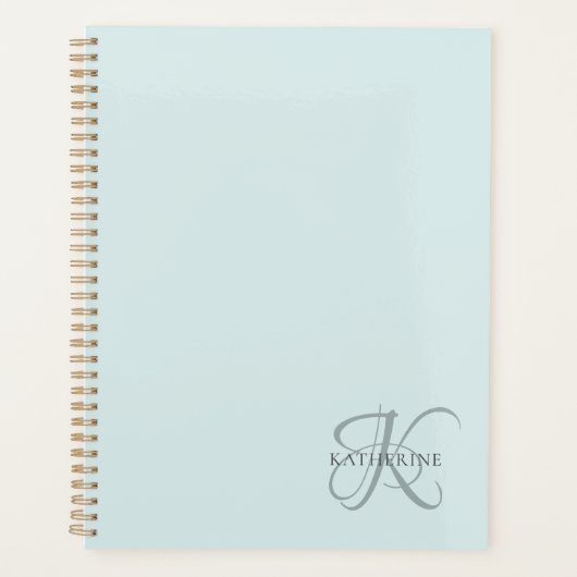 Modern Elegant Monogram Script Aqua Blue Planner (Voorkant)