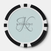 Modern Elegant Monogram Script Aqua Blue Poker Chips (Voorkant)