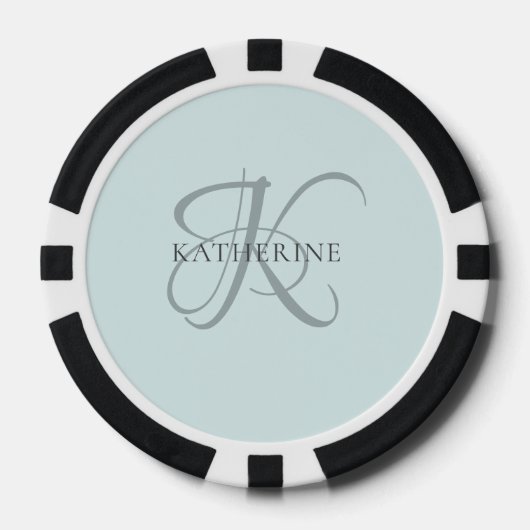 Modern Elegant Monogram Script Aqua Blue Poker Chips (Voorkant)