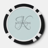 Modern Elegant Monogram Script Aqua Blue Poker Chips (Achterkant)