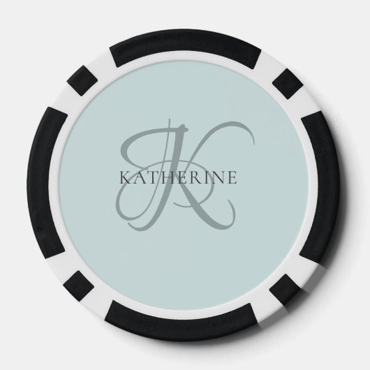 Modern Elegant Monogram Script Aqua Blue Poker Chips (Achterkant)