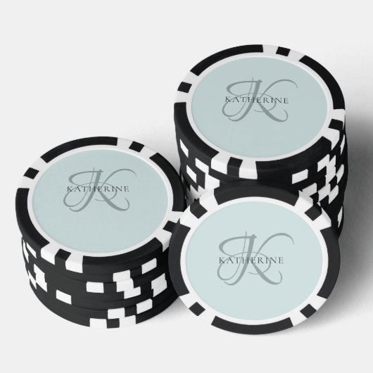 Modern Elegant Monogram Script Aqua Blue Poker Chips (Opstapeling)