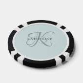 Modern Elegant Monogram Script Aqua Blue Poker Chips (Enkel)