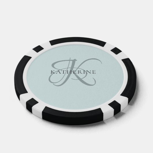 Modern Elegant Monogram Script Aqua Blue Poker Chips (Enkel)
