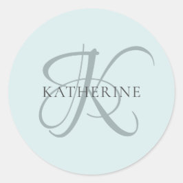 Modern Elegant Monogram Script Aqua Blue Ronde Sticker