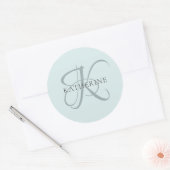 Modern Elegant Monogram Script Aqua Blue Ronde Sticker (Envelop)