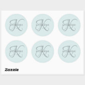 Modern Elegant Monogram Script Aqua Blue Ronde Sticker (Vel)