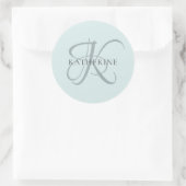 Modern Elegant Monogram Script Aqua Blue Ronde Sticker (Tas)