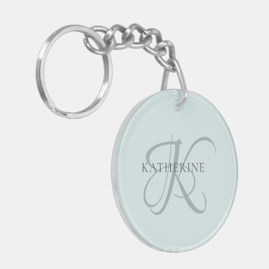Modern Elegant Monogram Script Aqua Blue Sleutelhanger (Voorkant Links)