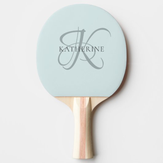 Modern Elegant Monogram Script Aqua Blue Tafeltennisbatje (Voorkant)