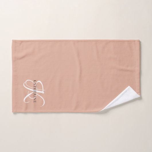 Modern Elegant Monogram Script Blush Roze Bad Handdoek (Handdoek)