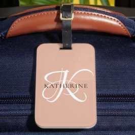 Modern Elegant Monogram Script Blush Roze Bagagelabel