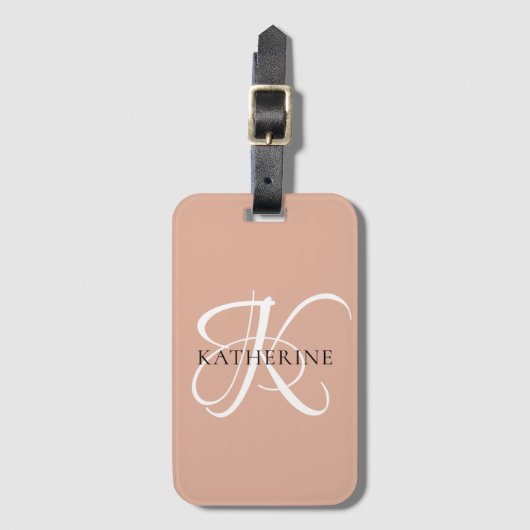 Modern Elegant Monogram Script Blush Roze Bagagelabel (Voorkant (verticaal))