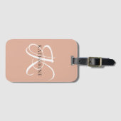 Modern Elegant Monogram Script Blush Roze Bagagelabel (Voorkant (horizontaal))