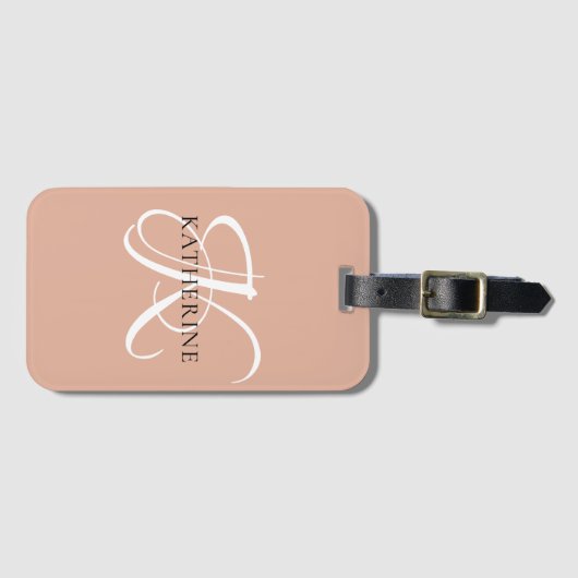 Modern Elegant Monogram Script Blush Roze Bagagelabel (Voorkant (horizontaal))