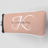 Modern Elegant Monogram Script Blush Roze Golfheadcover (Voorkant)