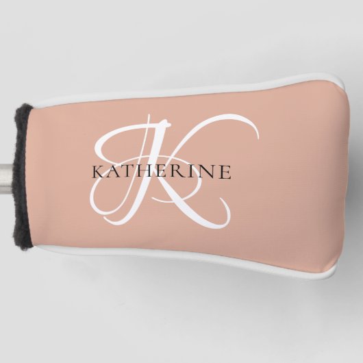 Modern Elegant Monogram Script Blush Roze Golfheadcover (Voorkant)