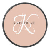 Modern Elegant Monogram Script Blush Roze Hockey Puck (Voorkant)