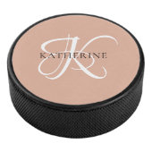 Modern Elegant Monogram Script Blush Roze Hockey Puck (3/4)