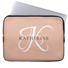 Modern Elegant Monogram Script Blush Roze Laptop Sleeve