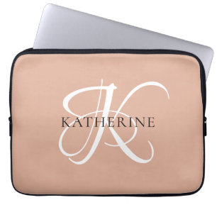Modern Elegant Monogram Script Blush Roze Laptop Sleeve