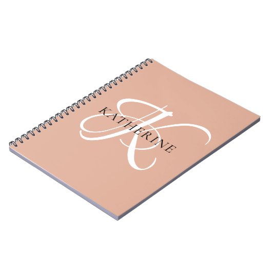 Modern Elegant Monogram Script Blush Roze Notitieboek (Linkerzijde)