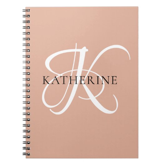 Modern Elegant Monogram Script Blush Roze Notitieboek (Voorkant)