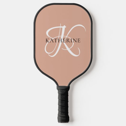 Modern Elegant Monogram Script Blush Roze Pickleball Paddle (Voorkant)