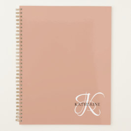 Modern Elegant Monogram Script Blush Roze Planner