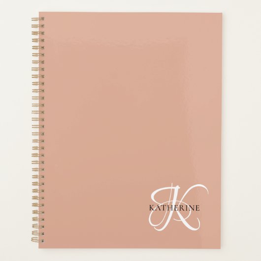 Modern Elegant Monogram Script Blush Roze Planner (Voorkant)