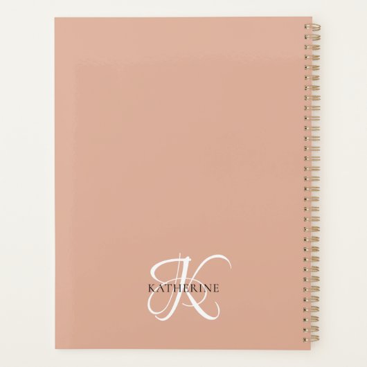 Modern Elegant Monogram Script Blush Roze Planner (Achterkant)