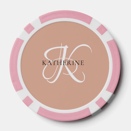 Modern Elegant Monogram Script Blush Roze Poker Chips (Achterkant)