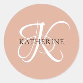 Modern Elegant Monogram Script Blush Roze Ronde Sticker