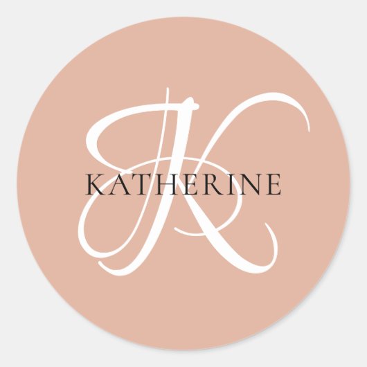 Modern Elegant Monogram Script Blush Roze Ronde Sticker (Voorkant)