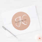 Modern Elegant Monogram Script Blush Roze Ronde Sticker (Envelop)