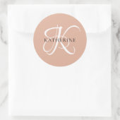 Modern Elegant Monogram Script Blush Roze Ronde Sticker (Tas)