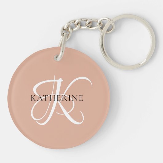 Modern Elegant Monogram Script Blush Roze Sleutelhanger (Achterkant)