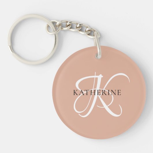 Modern Elegant Monogram Script Blush Roze Sleutelhanger (Voorkant)
