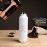 Modern Elegant Monogram Script Blush Roze Waterfles<br><div class="desc">Het elegante ontwerp kenmerkt uw initiaal in een prachtig kalligrafiescript met bloemen die rond uw familienaam wikkelen. Maakt een geweldig cadeau voor oma,  een verjaardag,  voor Moederdag,  of een andere familie vakantie.</div>