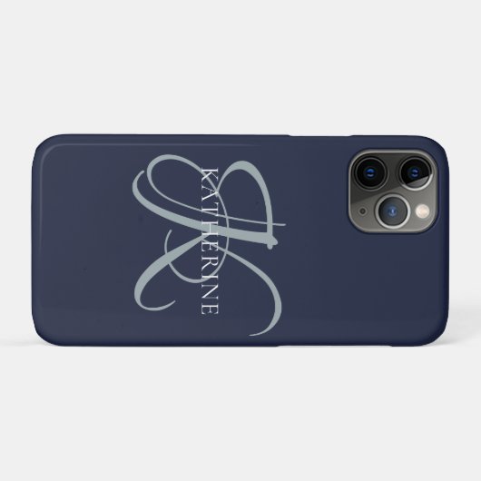 Modern Elegant Monogram Script Navy Blauw Case-Mate iPhone Case (Achterkant (horizontaal))