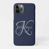 Modern Elegant Monogram Script Navy Blauw Case-Mate iPhone Case (Achterkant)