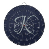 Modern Elegant Monogram Script Navy Blauw Dartbord (Voorkant)