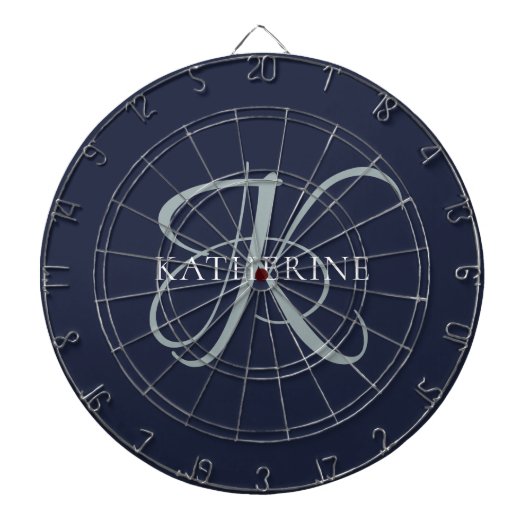 Modern Elegant Monogram Script Navy Blauw Dartbord (Voorkant)