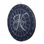 Modern Elegant Monogram Script Navy Blauw Dartbord (Voorkant Rechts)