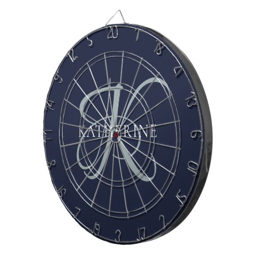 Modern Elegant Monogram Script Navy Blauw Dartbord (Voorkant Rechts)