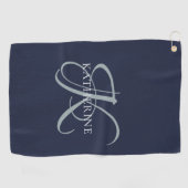 Modern Elegant Monogram Script Navy Blauw Golfhanddoek (Horizontaal)